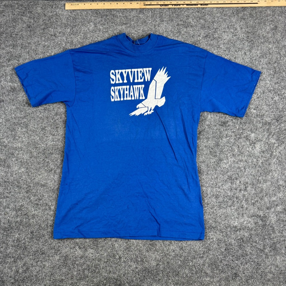 Vintage T-Shirt Mens Size L Blue Skyview Skyhawk Graphic Distressed SingleStitch